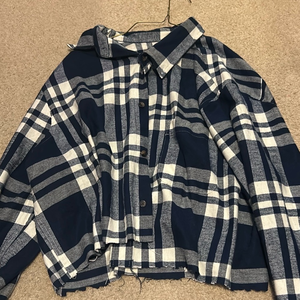 Cropped Blue and White Flannel